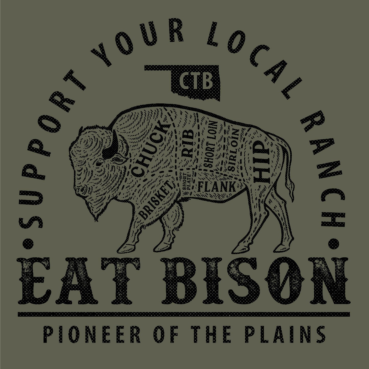 Eat Bison - Heather Military Green T-Shirt