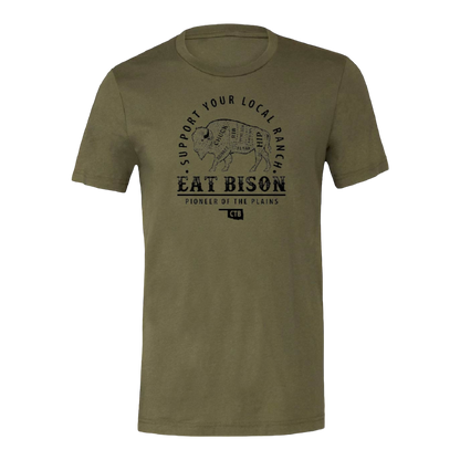 Eat Bison - Heather Military Green T-Shirt