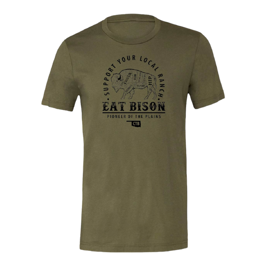 Eat Bison - Heather Military Green T-Shirt